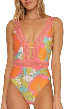 Trina Turk Playa De Flor Plunge One Piece Swimsuit Sz 6 Floral NWOT Cruise Pool